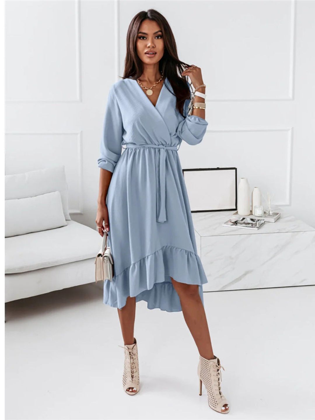 Oh Rare Womens Elegant Ruffled Long Midi Dress