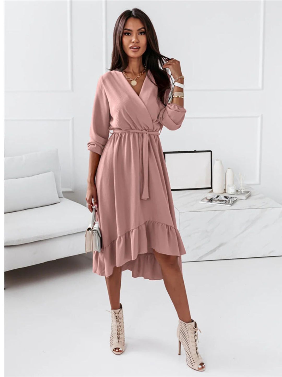 Oh Rare Womens Elegant Ruffled Long Midi Dress