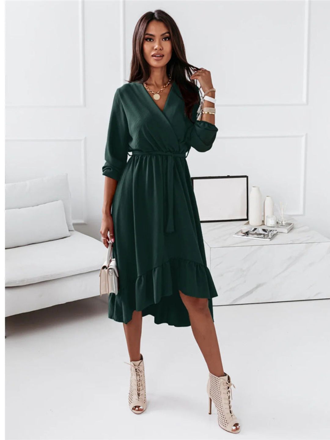 Oh Rare Womens Elegant Ruffled Long Midi Dress