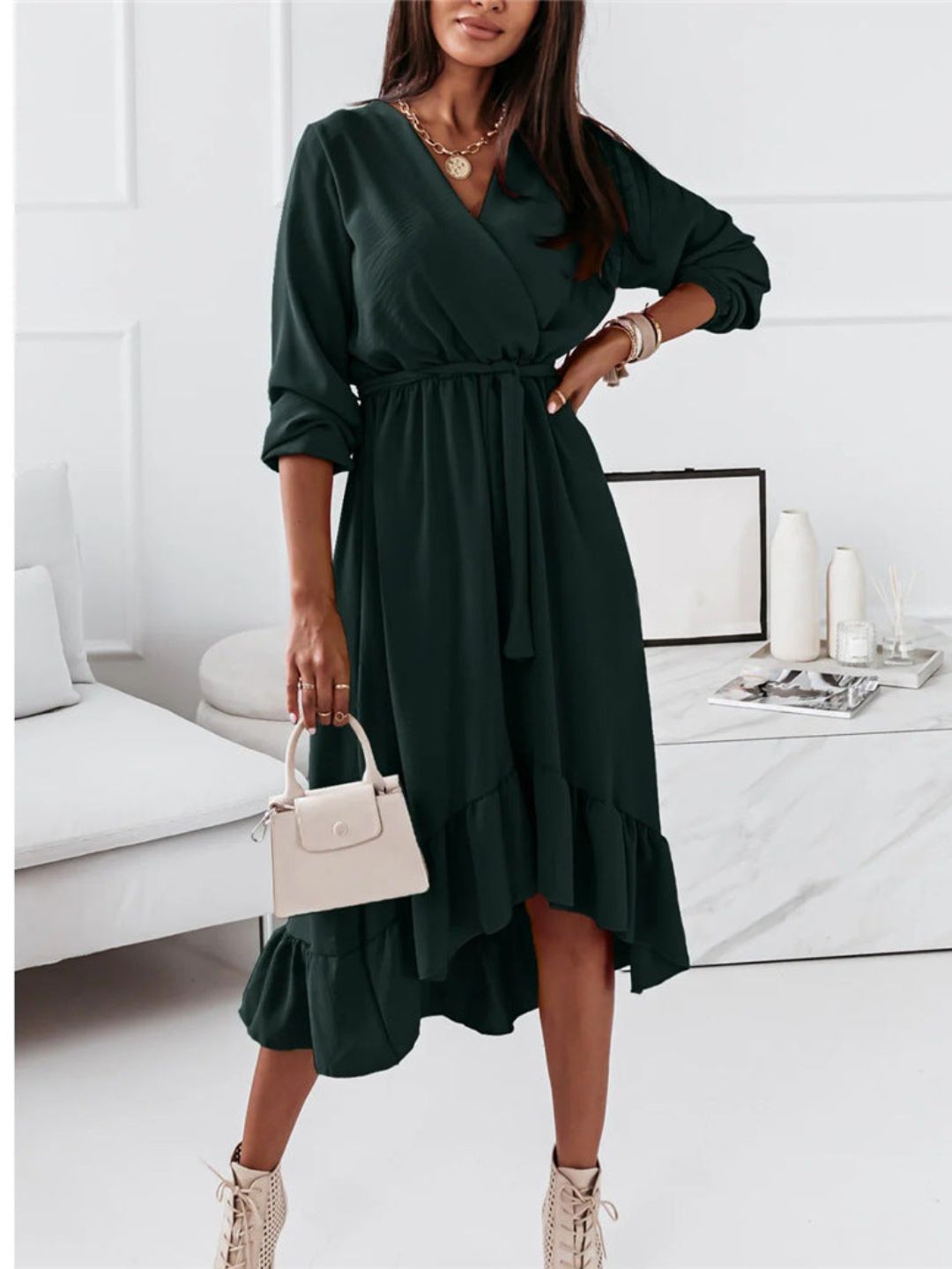 Oh Rare Womens Elegant Ruffled Long Midi Dress