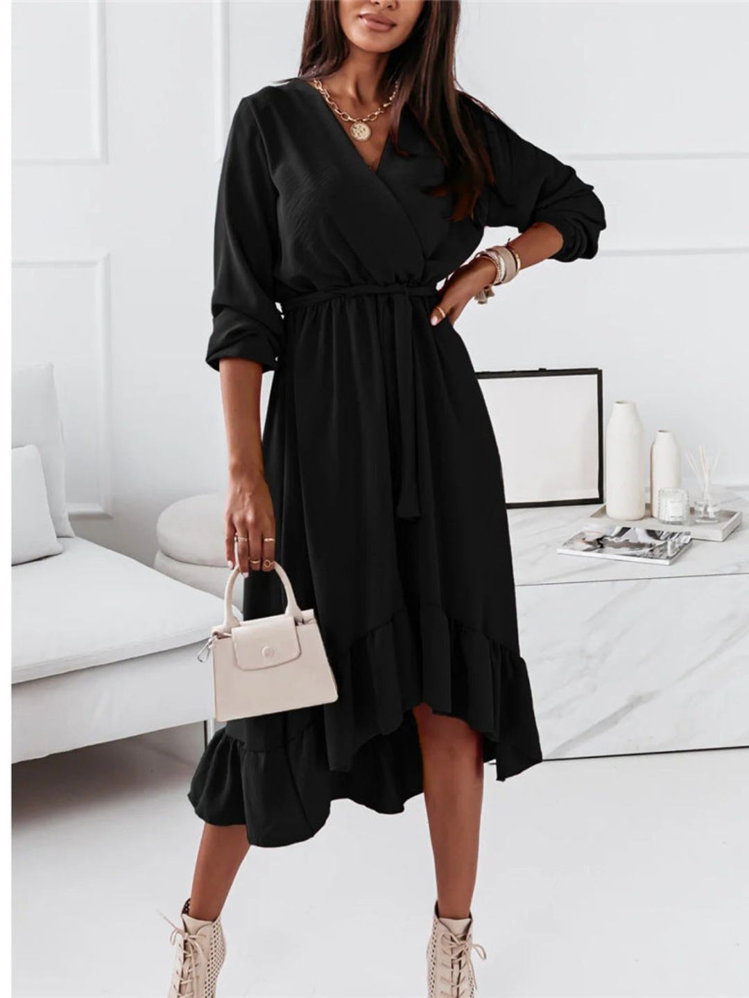 Oh Rare Womens Elegant Ruffled Long Midi Dress