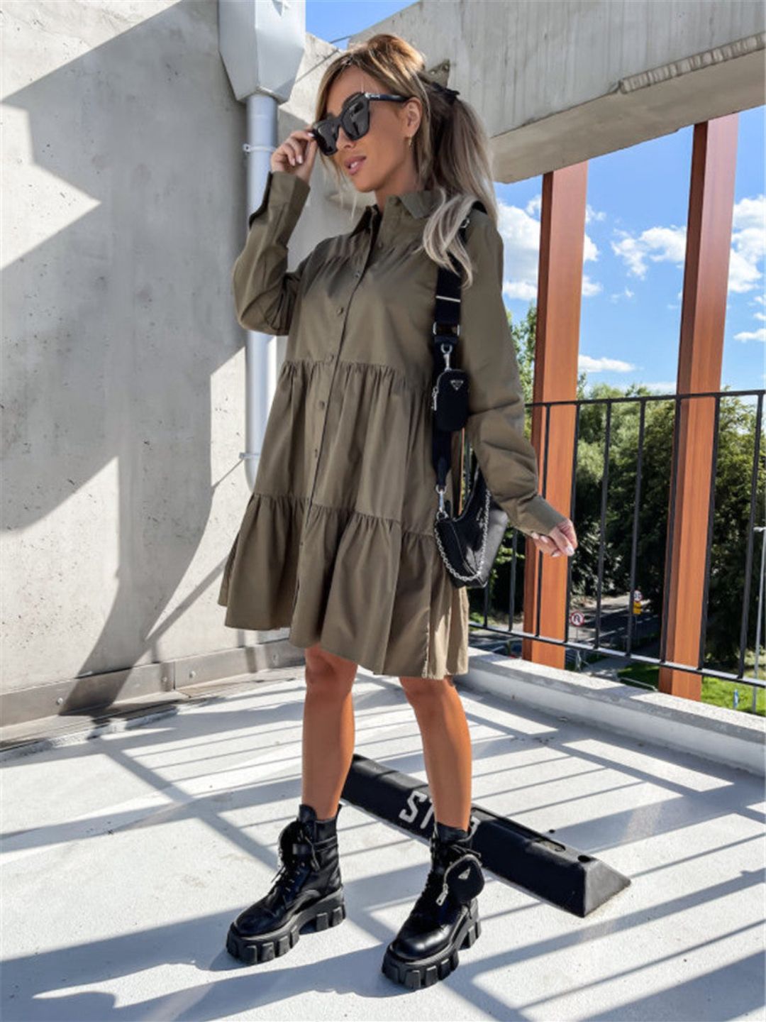 Oh Rare Womens Lapel Loose Shirt Mini Dress