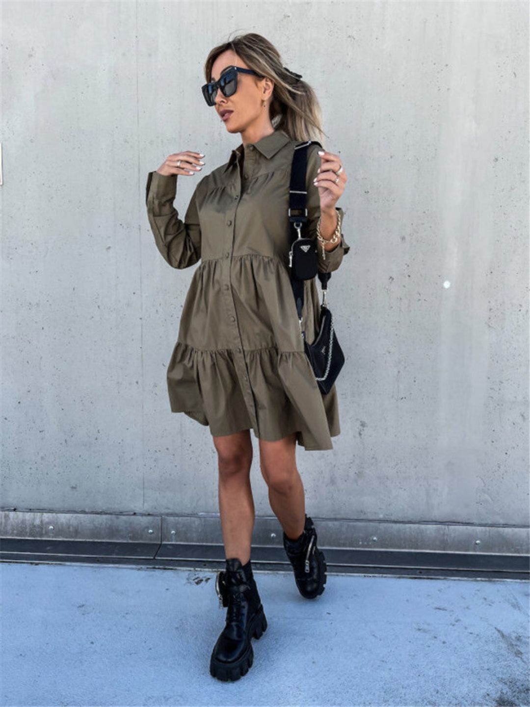 Oh Rare Womens Lapel Loose Shirt Mini Dress