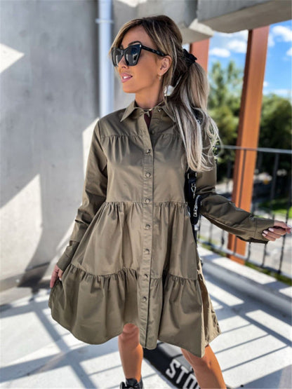 Oh Rare Womens Lapel Loose Shirt Mini Dress