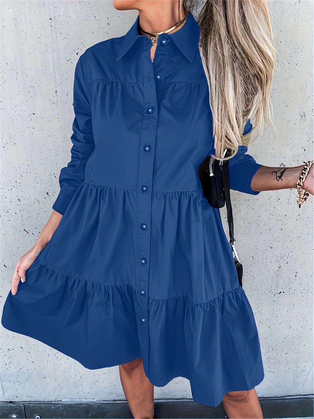 Oh Rare Womens Lapel Loose Shirt Mini Dress