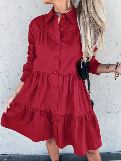 Oh Rare Womens Lapel Loose Shirt Mini Dress