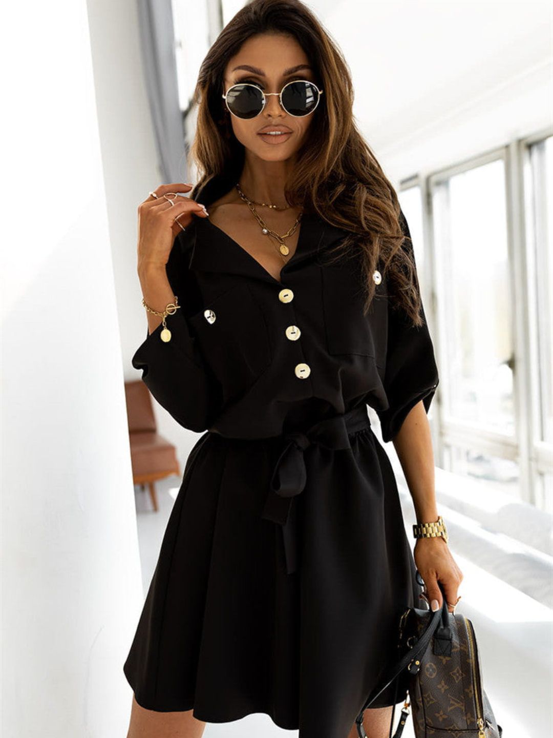 Oh Rare Womens Suit Collar Shirt Mini Dress