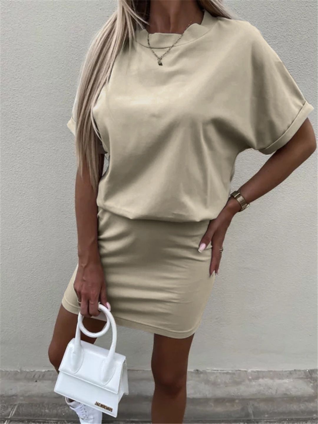 Oh Rare Womens Solid Color Hip Hugging Pencil Shaped Casual Mini Dress