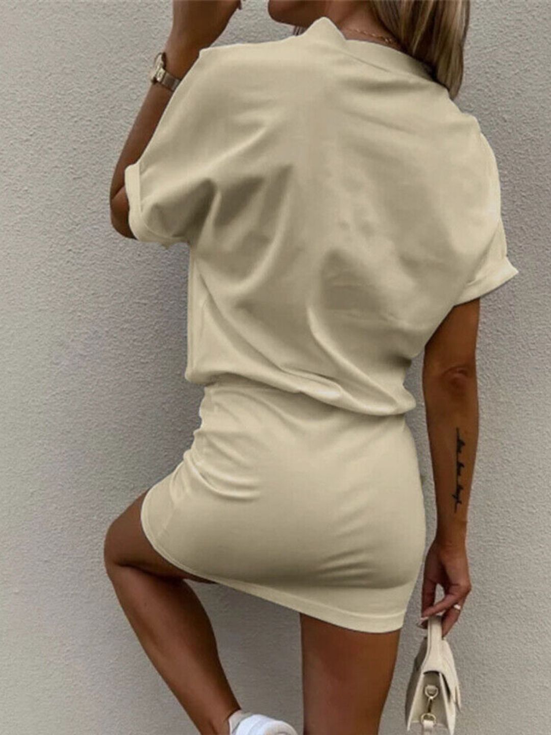 Oh Rare Womens Solid Color Hip Hugging Pencil Shaped Casual Mini Dress