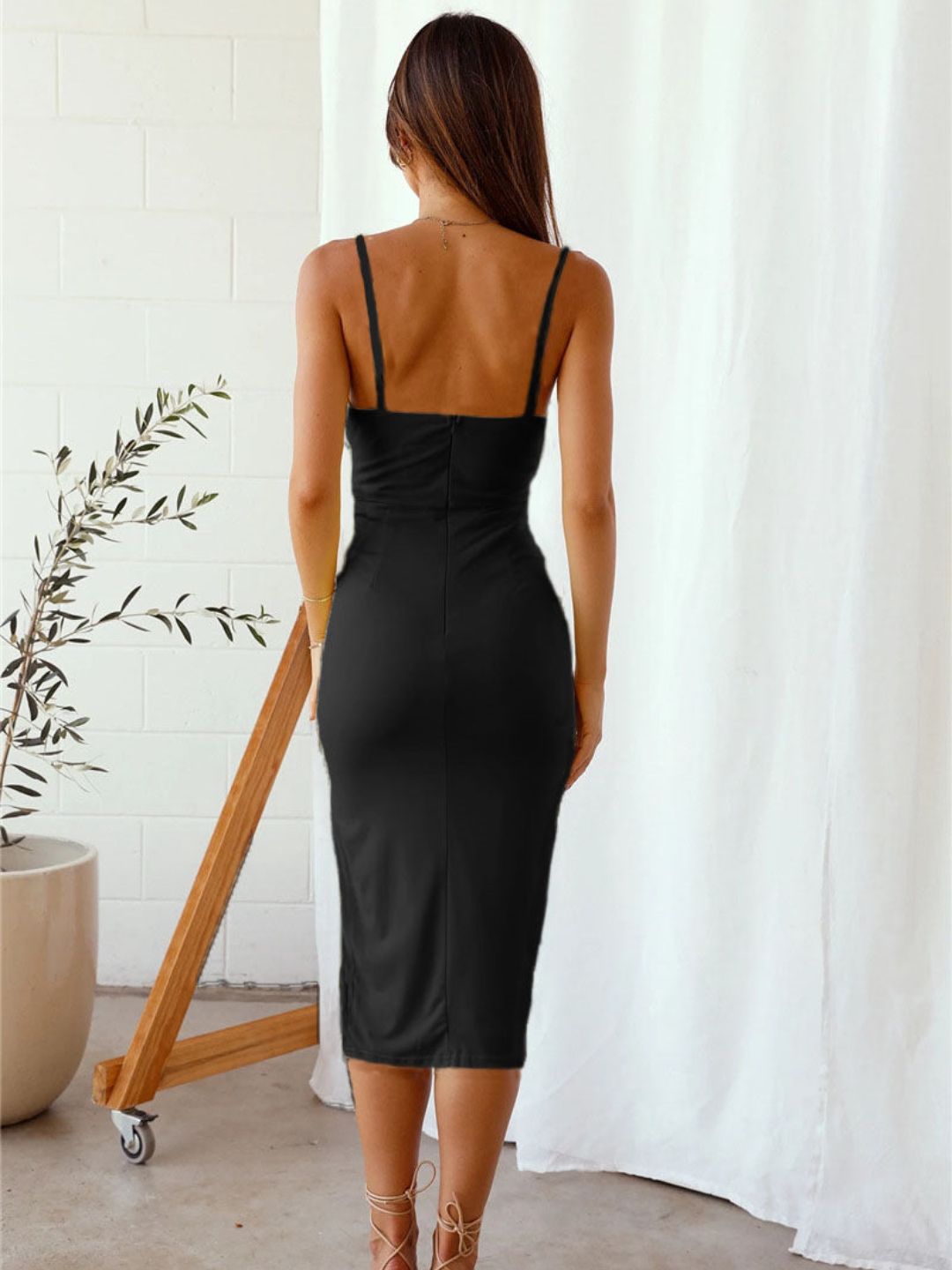 Oh Rare Womens New Suspender Slit Fashion Casual Midi Dress