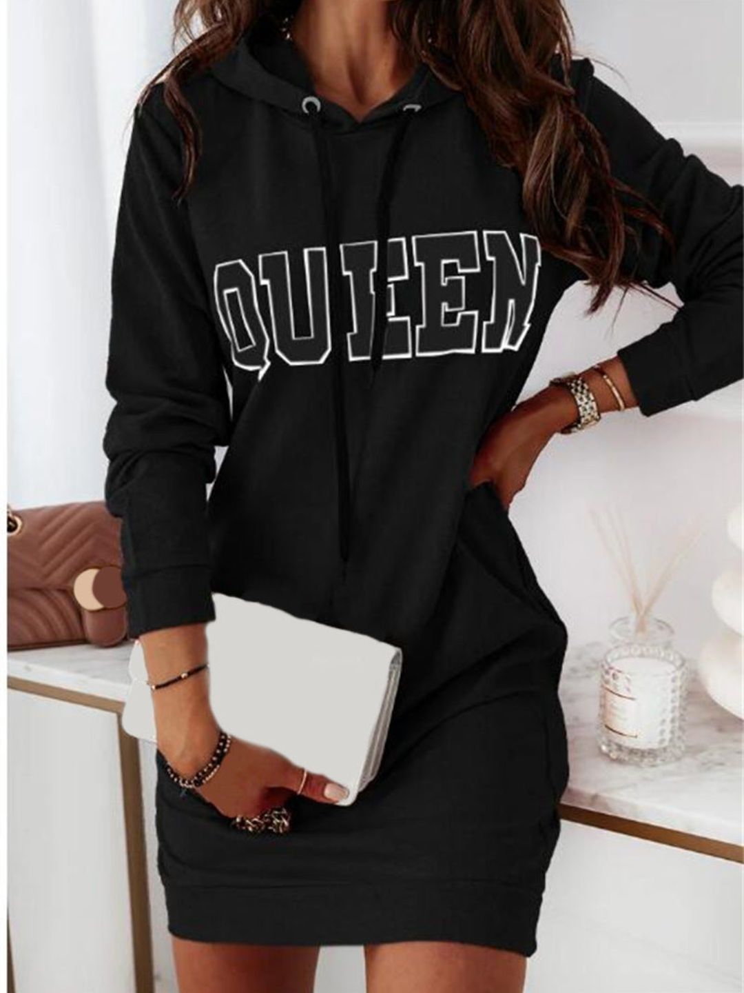 Oh Rare Womens Hooded Letter Casual Mini Dress New Sweatshirt Mini Dress