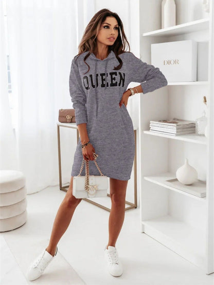 Oh Rare Womens Hooded Letter Casual Mini Dress New Sweatshirt Mini Dress