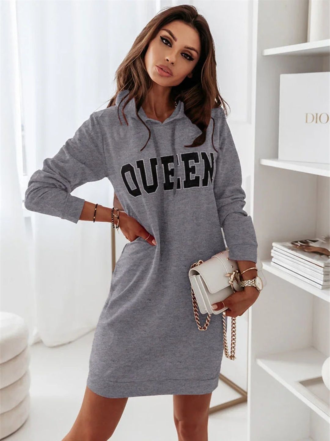 Oh Rare Womens Hooded Letter Casual Mini Dress New Sweatshirt Mini Dress