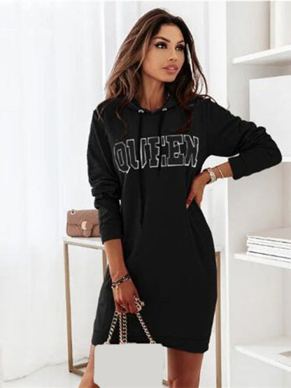 Oh Rare Womens Hooded Letter Casual Mini Dress New Sweatshirt Mini Dress