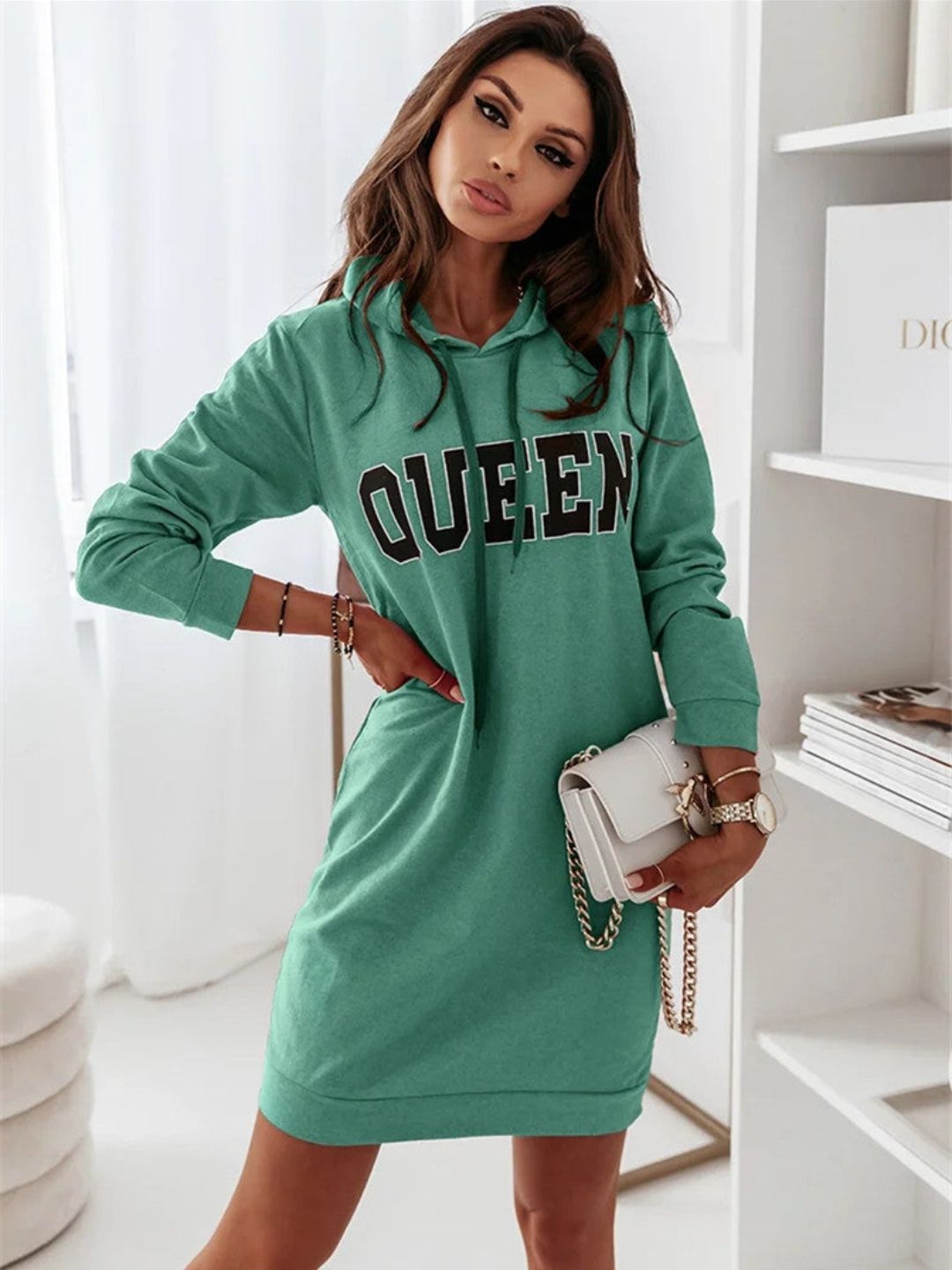 Oh Rare Womens Hooded Letter Casual Mini Dress New Sweatshirt Mini Dress