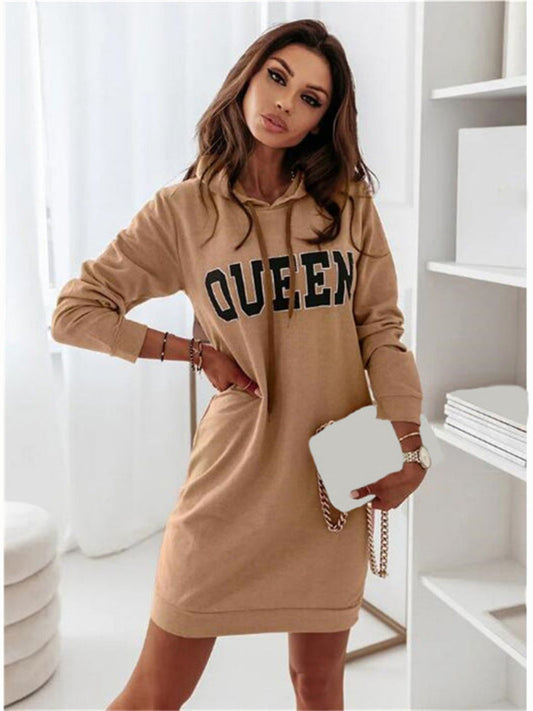 Oh Rare Womens Hooded Letter Casual Mini Dress New Sweatshirt Mini Dress