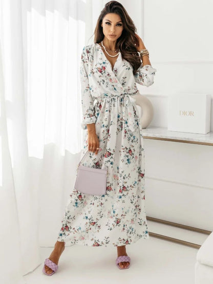 Oh Rare Womens Printed Belt Slit Long Maxi Dress