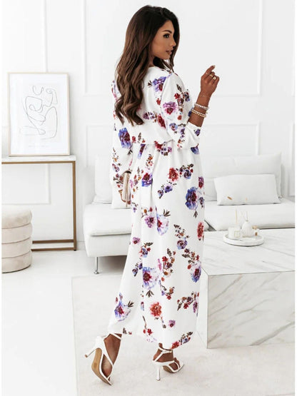 Oh Rare Womens Printed Belt Slit Long Maxi Dress