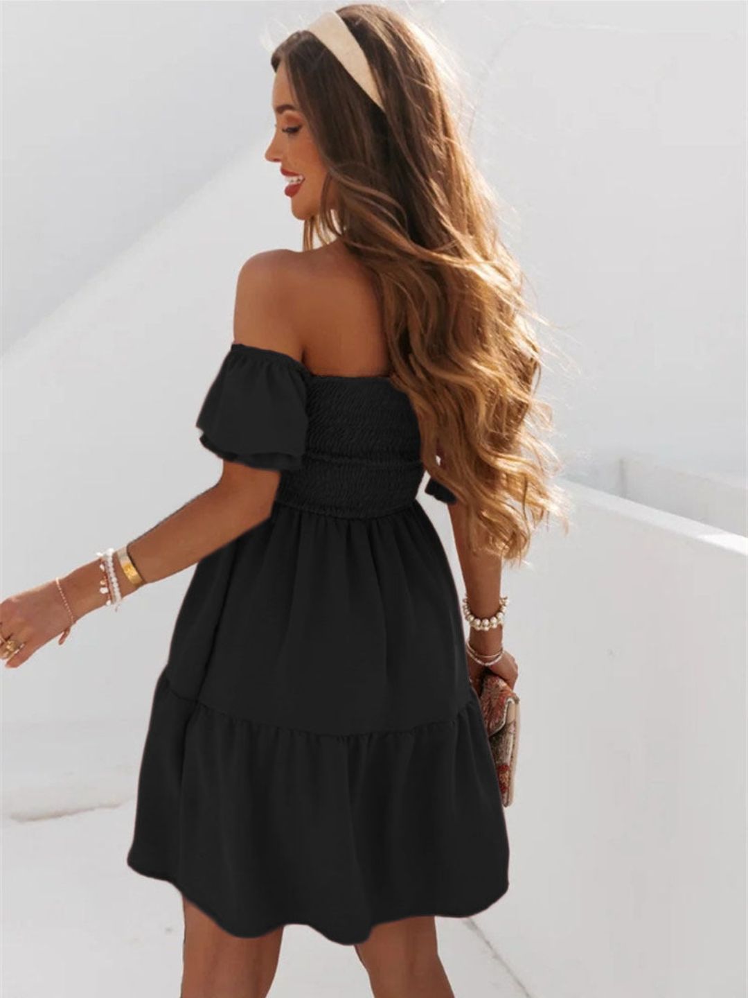 Oh Rare Womens Backless Off Shoulder Long Mini Dress