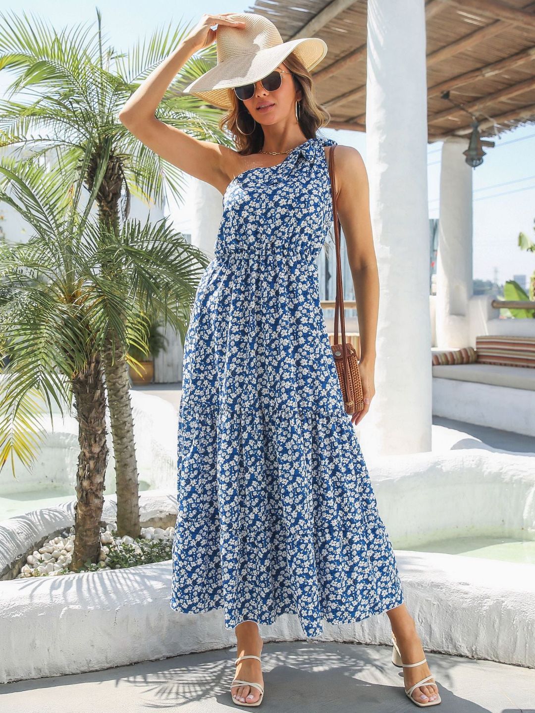 Holiday Style Ruffled One Shoulder Floral Dress