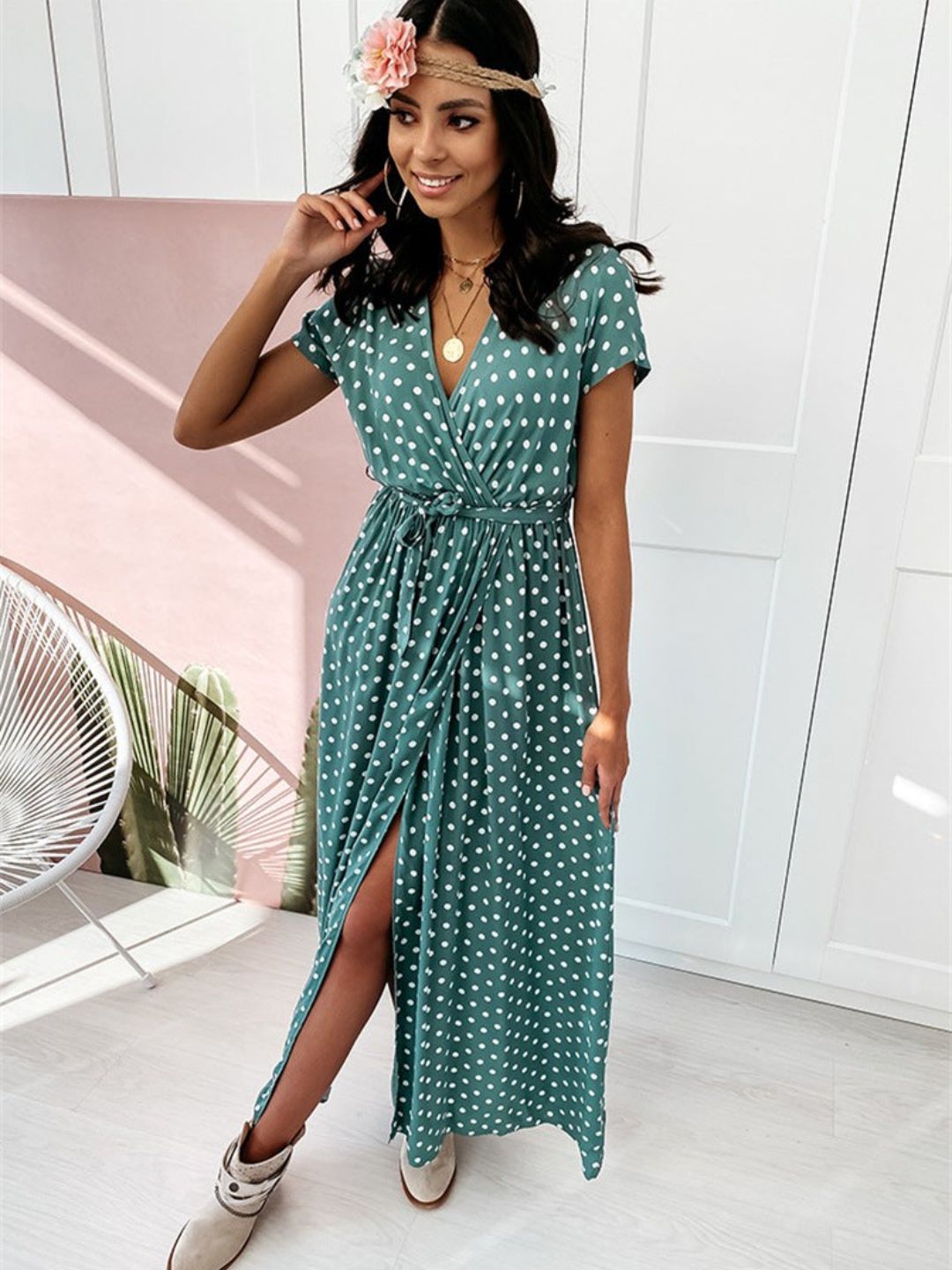 Oh Rare Womens V-Neck Bohemian Maxi Dress