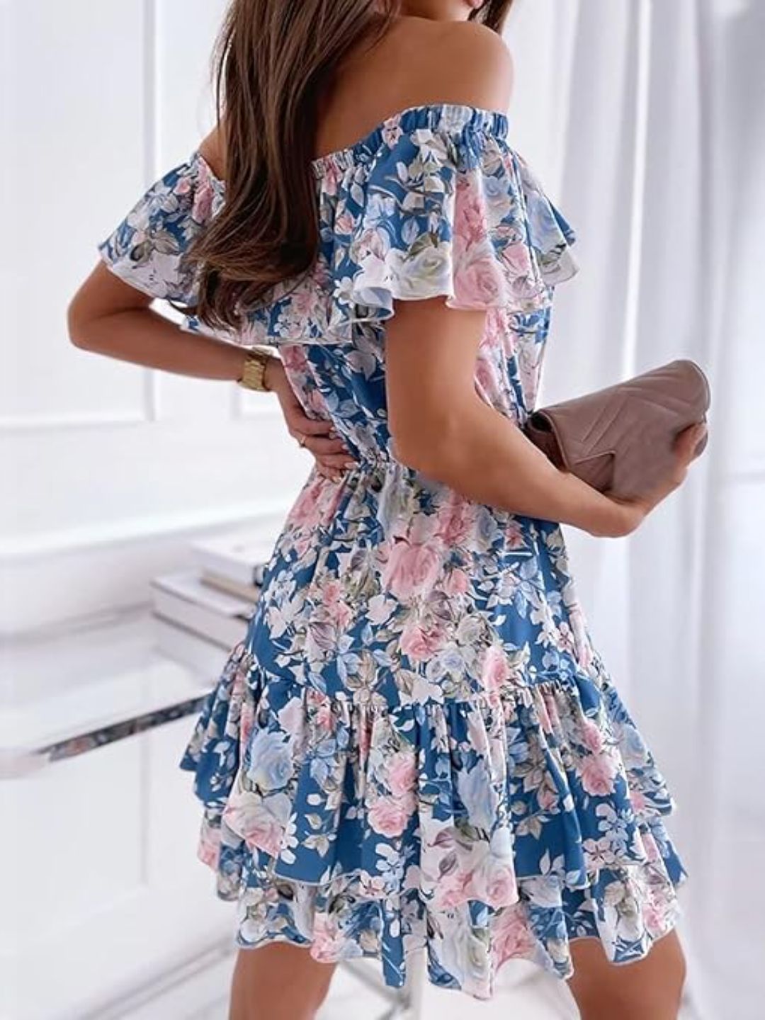 Oh Rare Womens Floral Printed Mini Dress