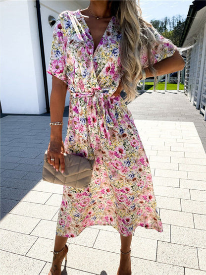 Oh Rare Womens New Flower Digital Print Midi Dress