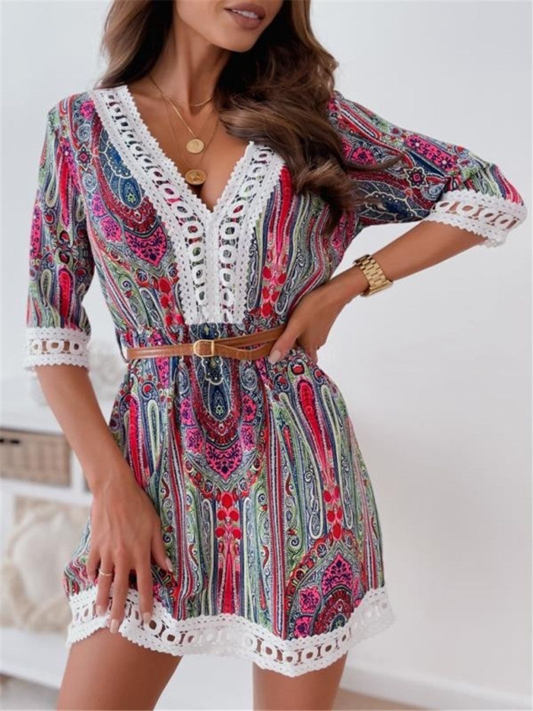 Oh Rare Womens Printed Casual Lace Mini Dress