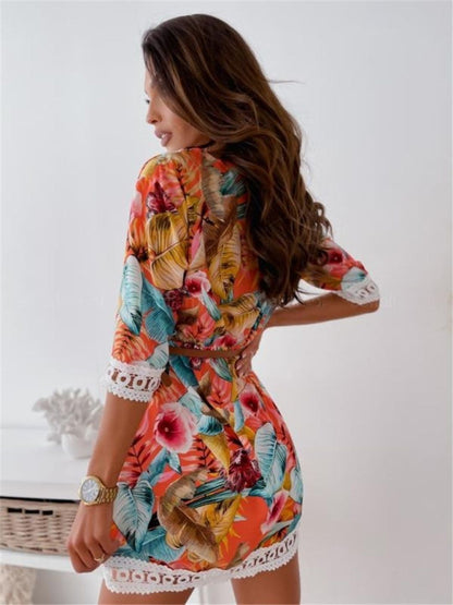 Oh Rare Womens Printed Casual Lace Mini Dress