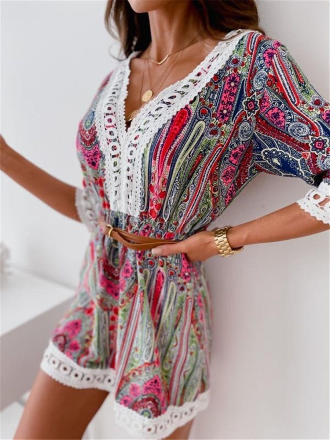 Oh Rare Womens Printed Casual Lace Mini Dress