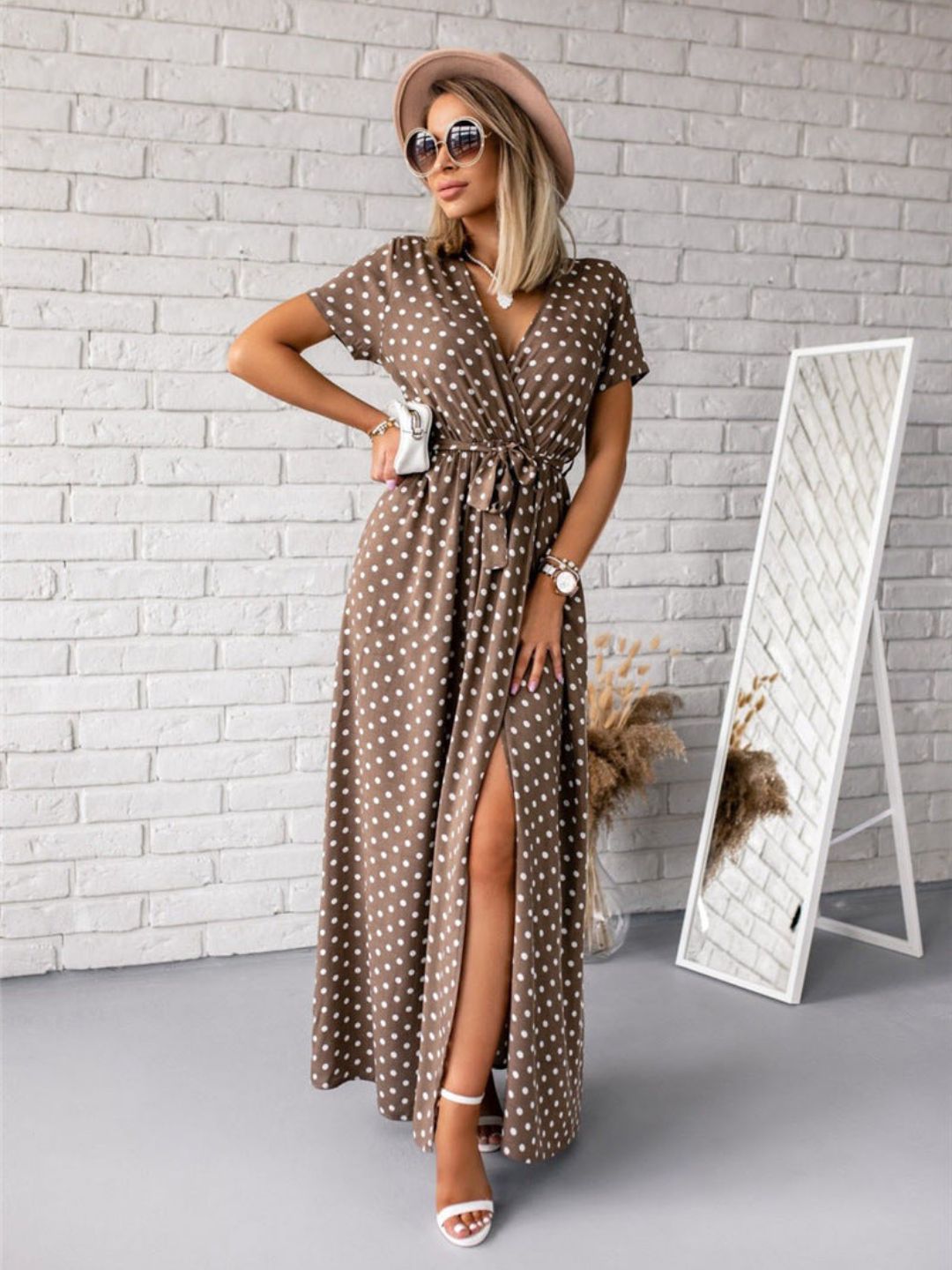 Oh Rare Womens V-Neck Bohemian Slit Maxi Dress