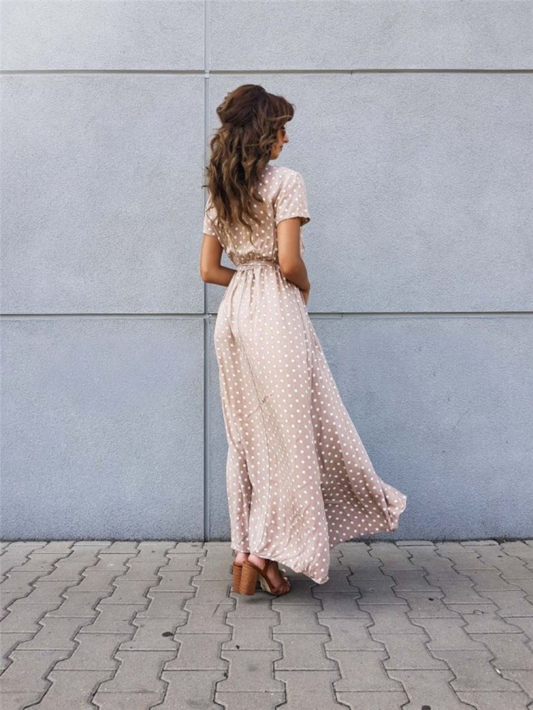 Oh Rare Womens V-Neck Bohemian Slit Maxi Dress