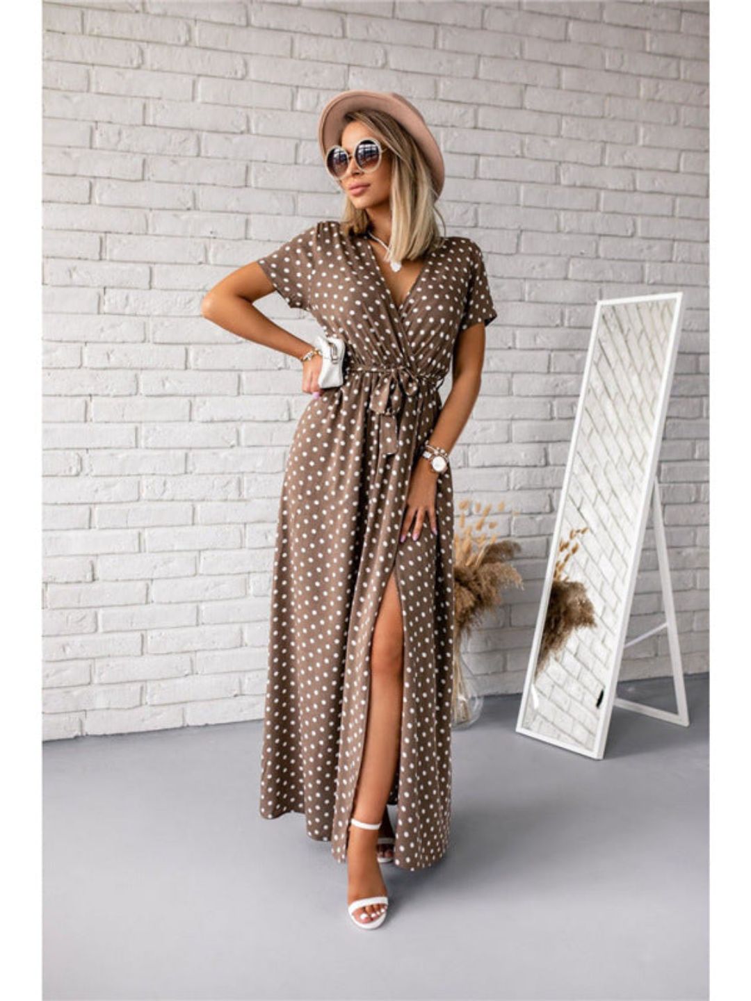 Oh Rare Womens V-Neck Bohemian Slit Maxi Dress