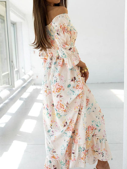 Oh Rare Womens Printed Off Shoulder Elegant Long Maxi Dress