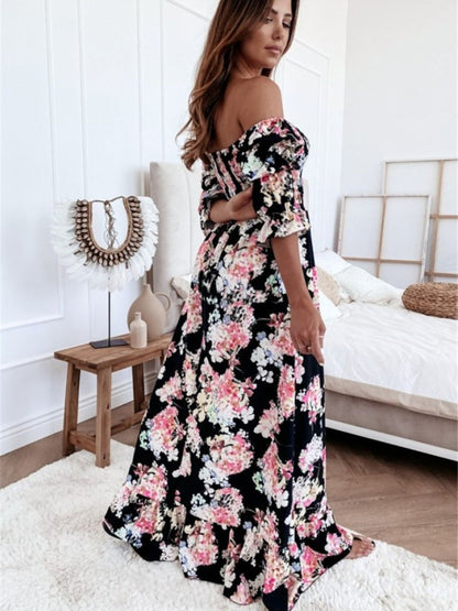 Oh Rare Womens Printed Off Shoulder Elegant Long Maxi Dress