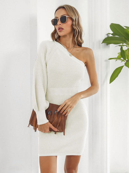 Oh Rare One Shoulder Waisted Sweater Dress