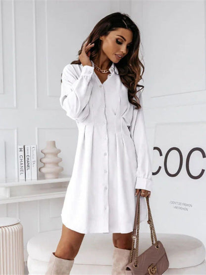 Oh Rare Womens Solid Color Shirt Collar Mini Dress