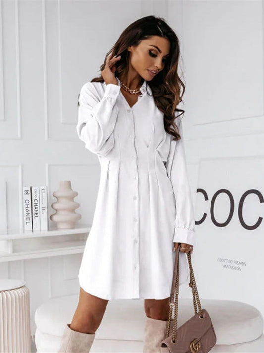 Oh Rare Womens Solid Color Shirt Collar Mini Dress