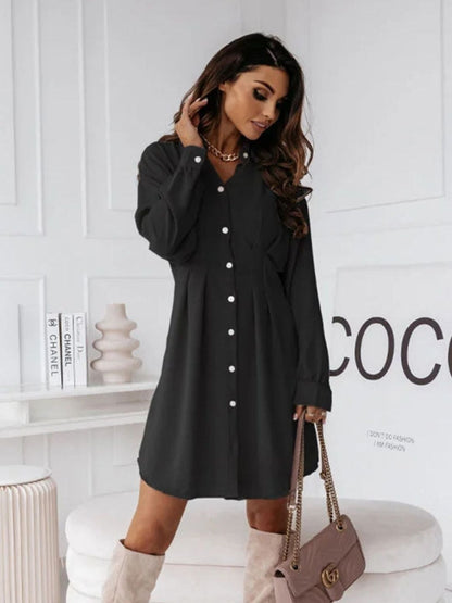 Oh Rare Womens Solid Color Shirt Collar Mini Dress