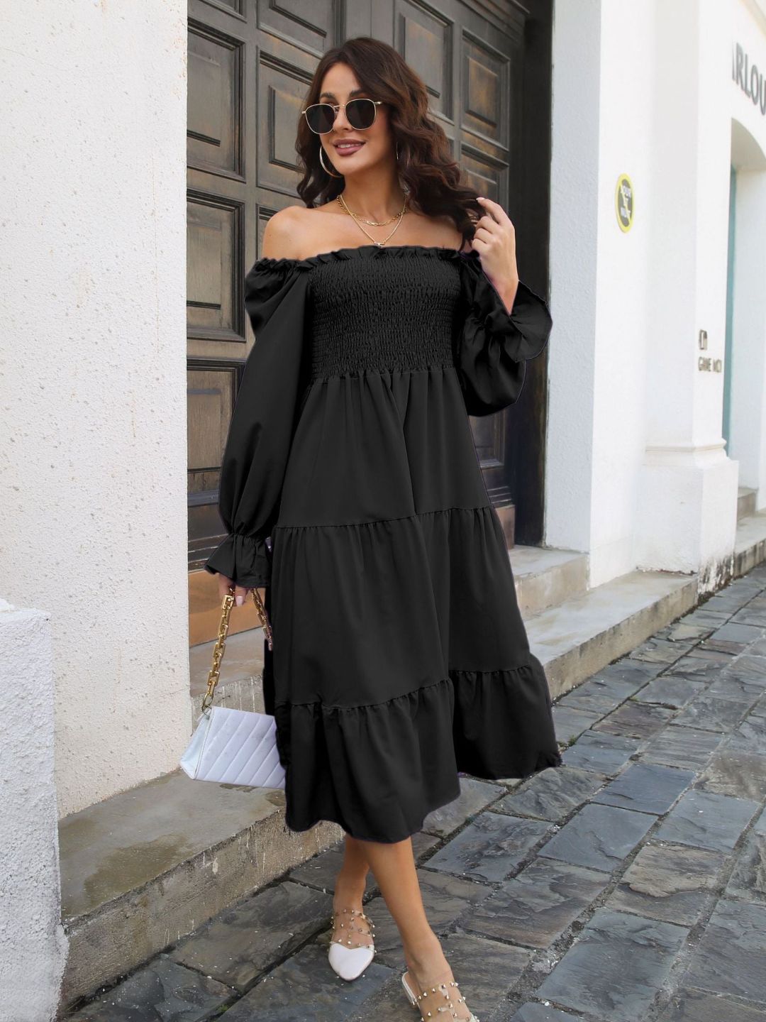 Oh Rare Off Shoulder Neck Full Sleeves LayeDress for Women