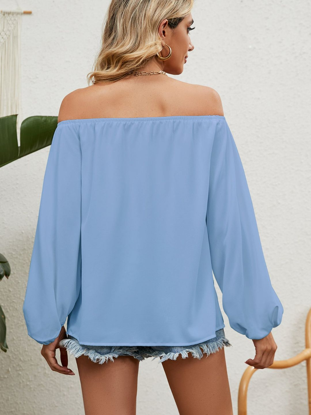 Oh Rare Off-Shoulder Long Puff Sleeves Bardot Top