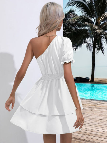 Oh Rare Multi-Layer Angle Shoulder Puff Sleeve Dress