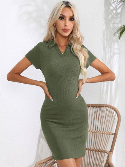 Oh Rare Womens Pit Lapel Wrap Solid Color Hip Dress