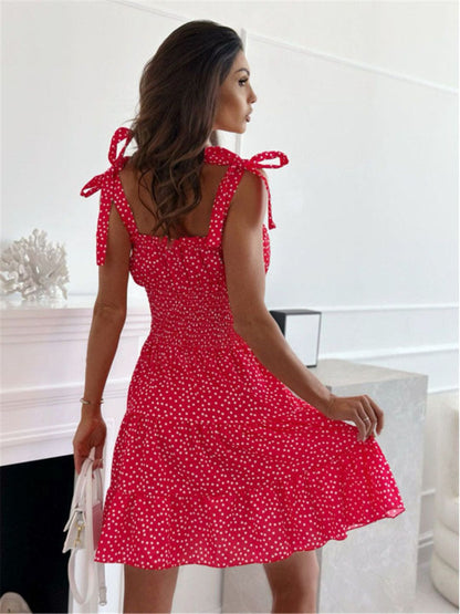 Oh Rare Womens Backless Suspender Polka Dot Waist Slimming Mini Dress