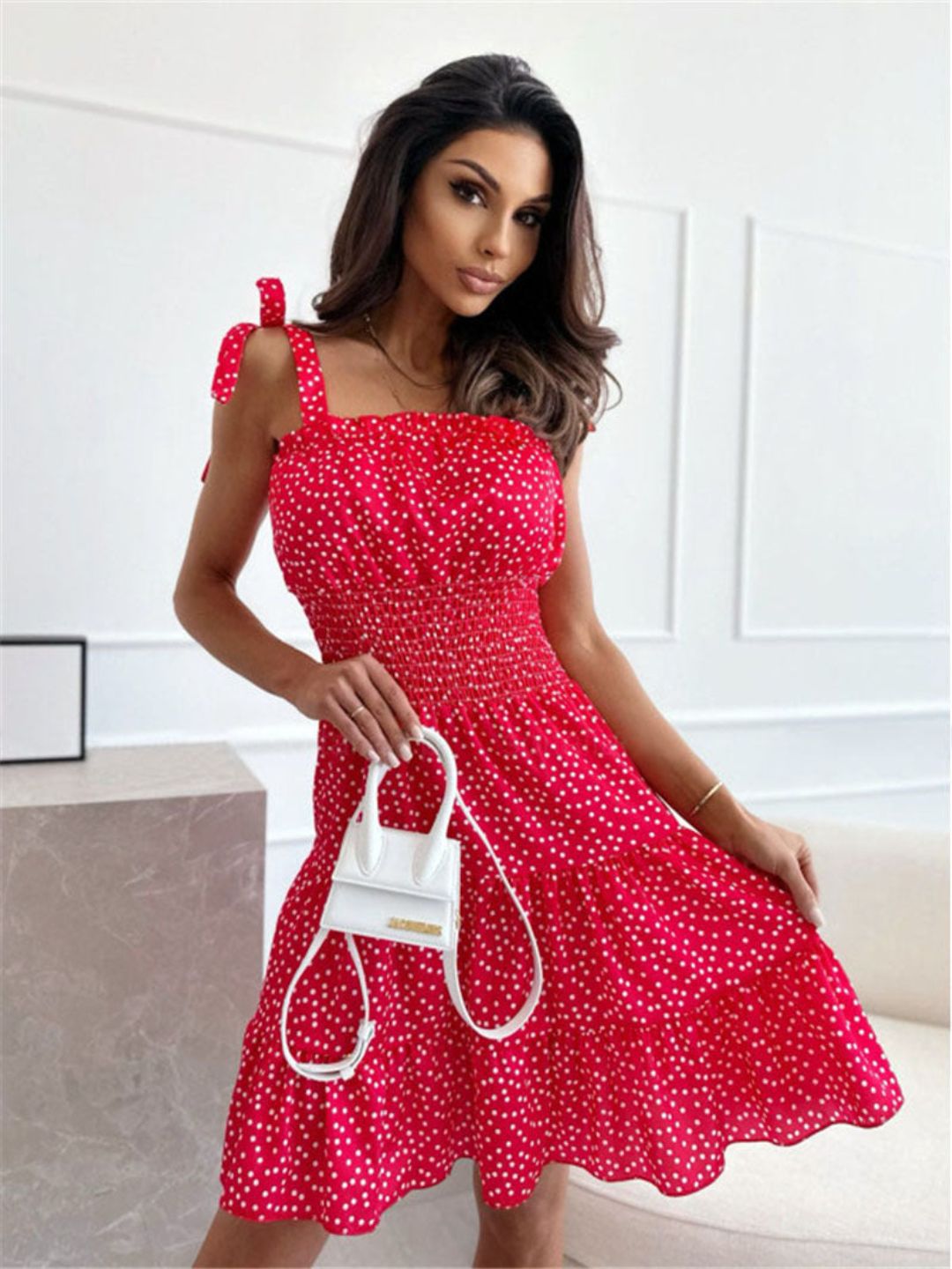 Oh Rare Womens Backless Suspender Polka Dot Waist Slimming Mini Dress