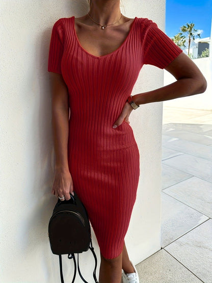 Oh Rare Womens Solid Color Slim Casual Mid Length Midi Dress