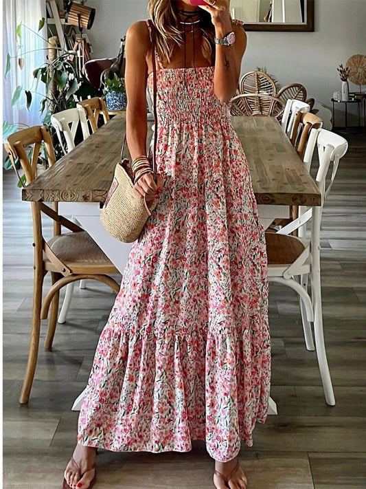 Oh Rare Womens  Pink Printed Suspender Swing Maxi Dress