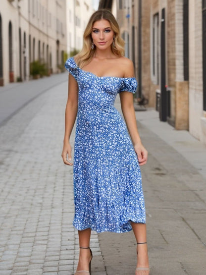 Oh Rare Womens Midi Dress Off Shoulder Printed Long Midi Dress