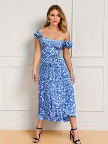 Oh Rare Womens Midi Dress Off Shoulder Printed Long Midi Dress