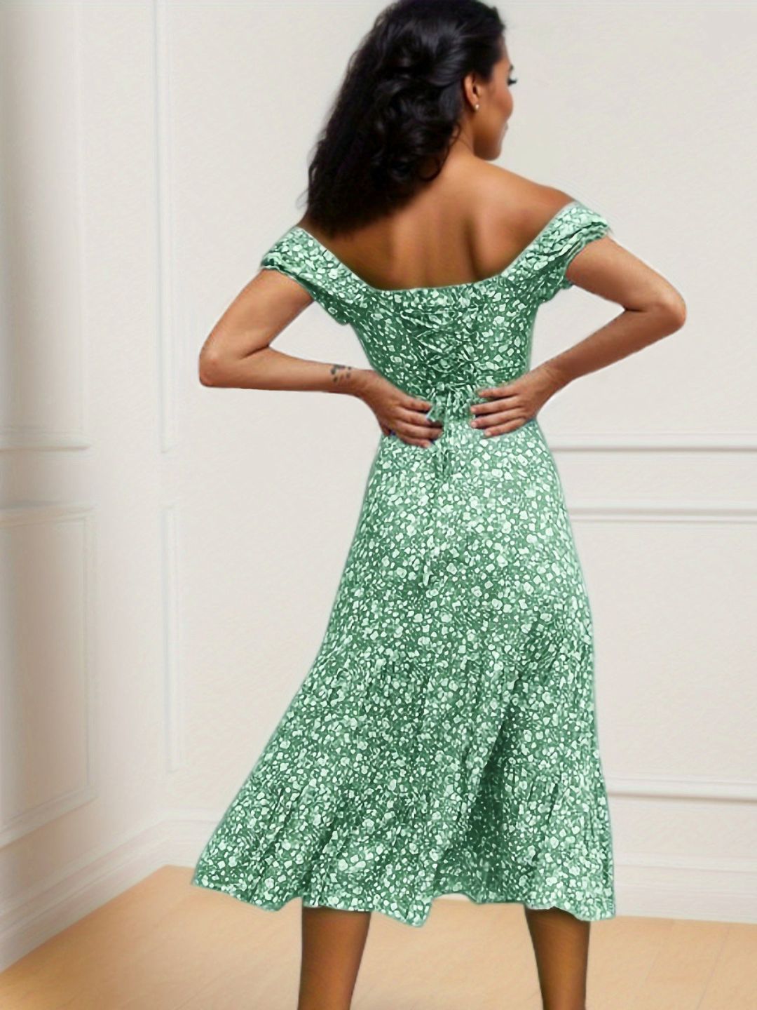 Oh Rare Womens Midi Dress Off Shoulder Printed Long Midi Dress